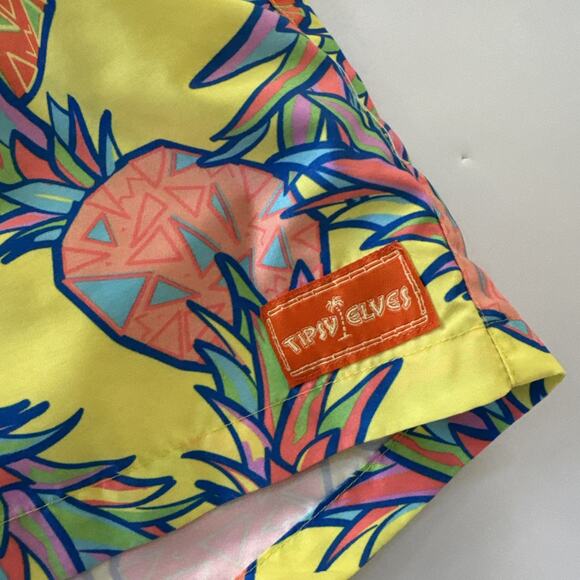 Tipsy Elves Swim Trunks Mens Medium Pineapple All Over Print Beachy Preppy READ - Picture 2 of 9